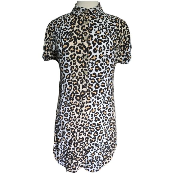 Style Envy Leopard Print Mini Button Front Dress - M - Picture 2 of 8